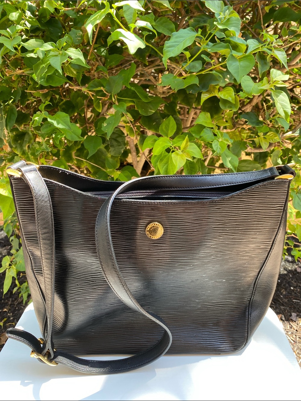 Medallion Black Textured Leather Shoulder Bag - Timeless Everyday Tote